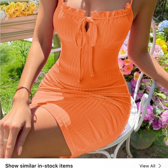 Tie Front Frill Trim Cami Bodycon Dress - Picture 1 of 3